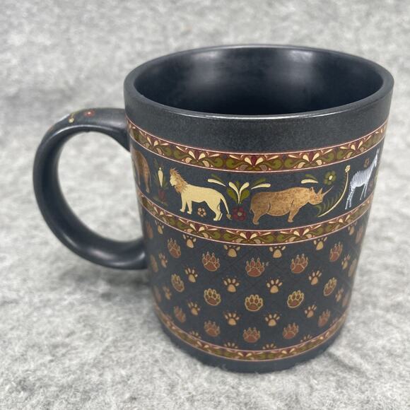 Denver Zoo Coffee Mug Charcoal Gray Copper Animal Paw Prints Elephant Lion Zebra - Picture 3 of 6
